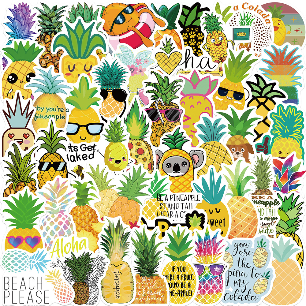 

50pcs Funny Cartoon Pineapple Stickers Skate Accessories Waterproof Vinly Stickers For Laptop Waterbottle Phone Skateboard Luggage Kids Toys Gifts