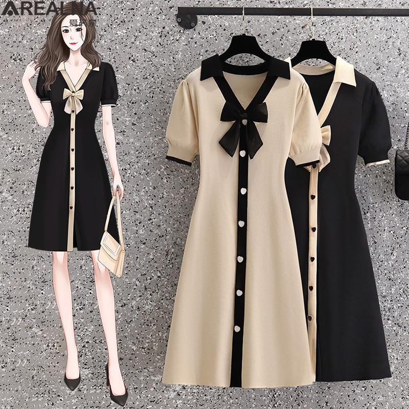 

Casual Dresses For Women 2022 Summer Ice Silk Knit Dress Korean Fashion Small Fragrance V-neck Bow Single-breasted Loose VestidosCasual, Beige