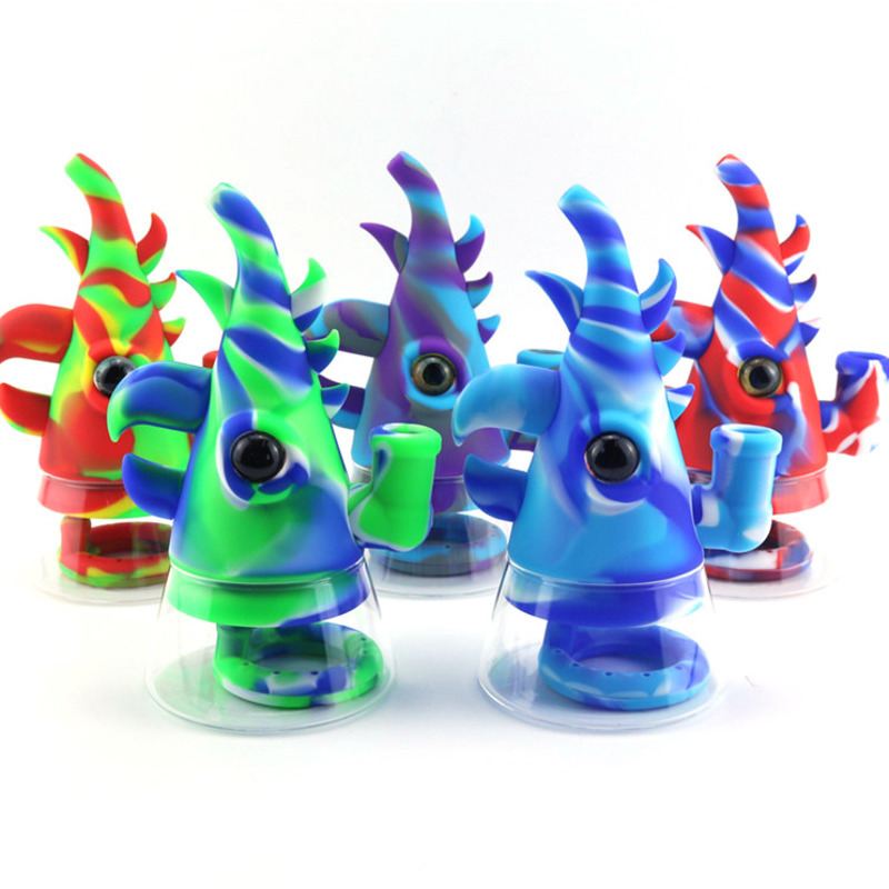 

Hookah Smoking glass water pipes non fading silicone mini bongs dab rig oil rigs Hornbill design 7.3 inch water