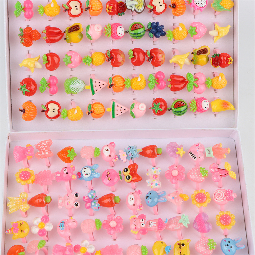 

100pcs/lot Cartoon Resin Opening Rings For Children Fashion Cute Lovely Rings Jewellery Birthday Party Gifts