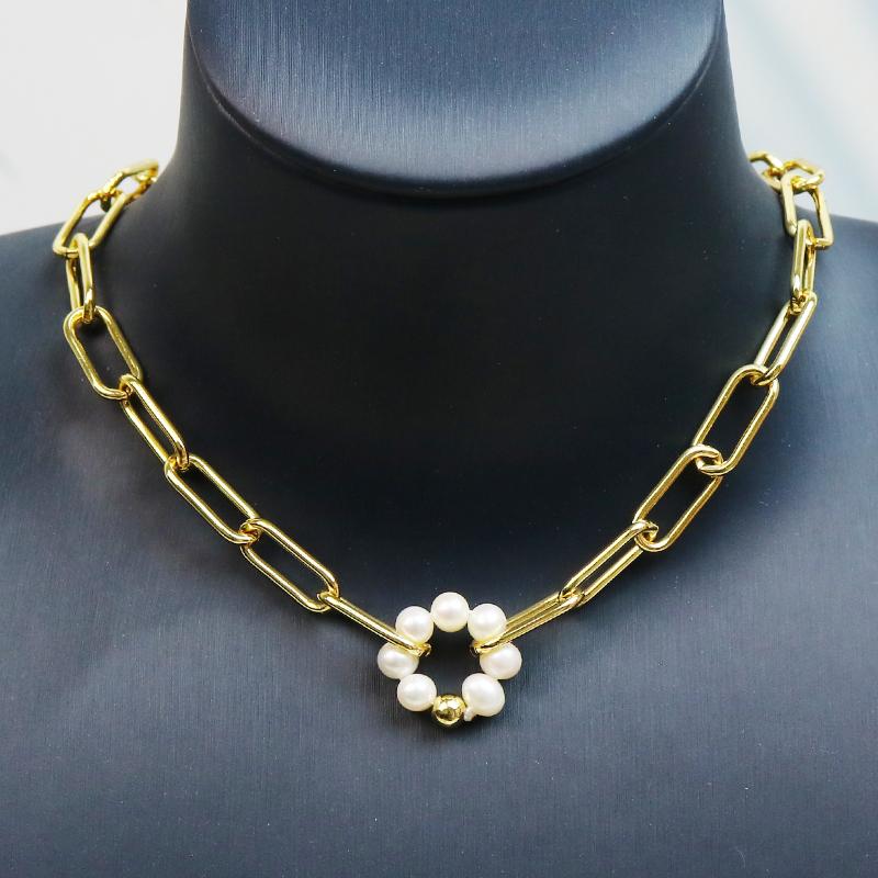 

Chains 5 Pcs 18k Gold Plated Jewelry Chain Chocker Pearls Necklace Handmade Gift 21143
