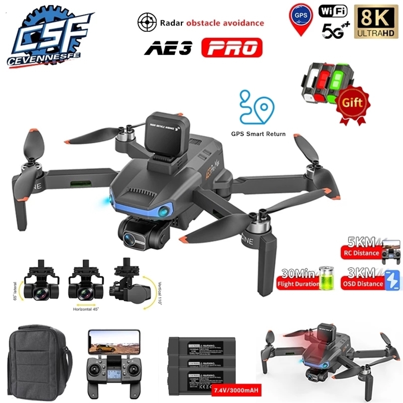 

AE3 PRO Max GPS Drone 8K Dual Camera 224G Wifi FPV 3Axis Gimbal Professional Radar Obstacle Avoidance Quadcopter 5KM RC Toy 220728, 4k 2 cam rc 5000m 1b