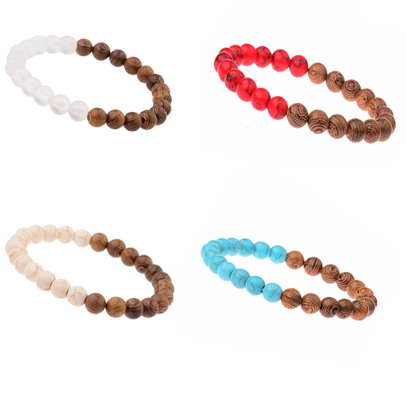 

8mm Natural Wooden Stone Handmade Beaded Strands Charm Bracelets For Women Men Party Club Decor Elastic Jewelry