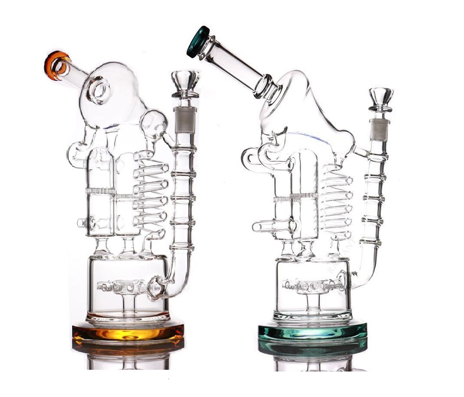 

Recycler Glass Bongs Hookah Bong 12.5" Bubbler Dab Rig Oil Burner Pipe Double Tubes Water Pipes