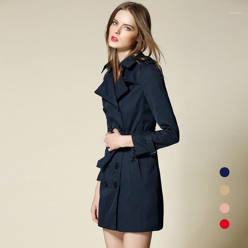 

Women' Trench Coats Period And The Quality Of Clothing Collar Waist Double-breasted Coat Factory Direct Sale, Black