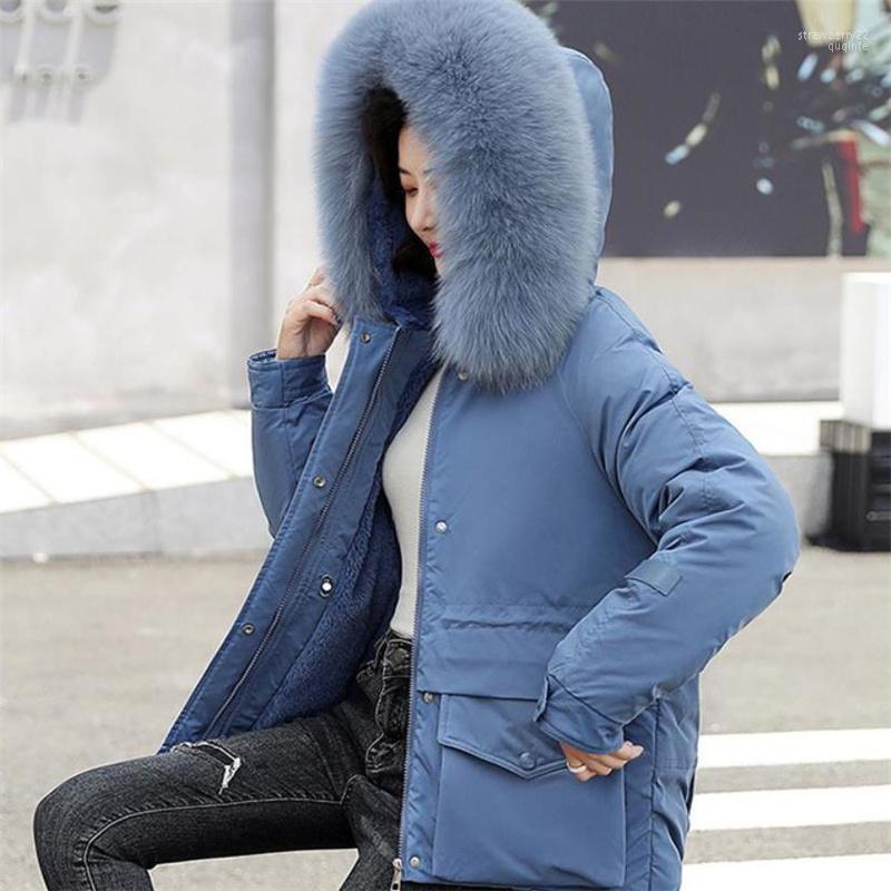 

Women's Down & Parkas Woman Coat Wool Liner Winter Parka Cotton Padded Jackets High Street Zipper Pocket Thick Jacket Outwear Warm Stra22, Dark grey