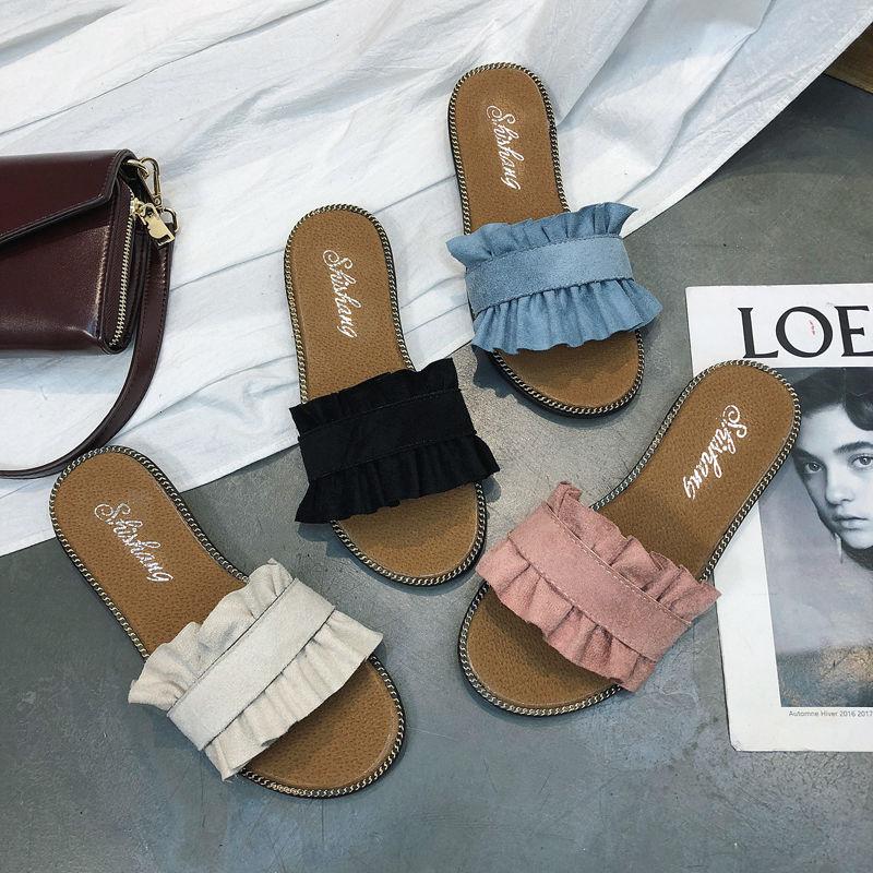 

Slippers Women Fashion Suede Leather Summer Sandals Shoes Boho Beach Outdoor Foot Wear Casual Slides ShoesSlippers, Beige