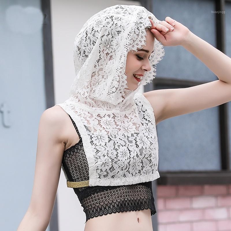 

Lace Hoodie Crop Top 2022 Korean Style Hooded Fake Collar Blouse Solid Sunscreen Trank Tops OS056 Women's Blouses & Shirts