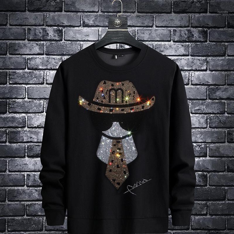 

Men's Hoodies & Sweatshirts Character 2022 Men Rhinestones Hoodie Sweatshirt Fashion Streetwear Full Pullover Slim O Neck Cotton Mens Autumn, Black