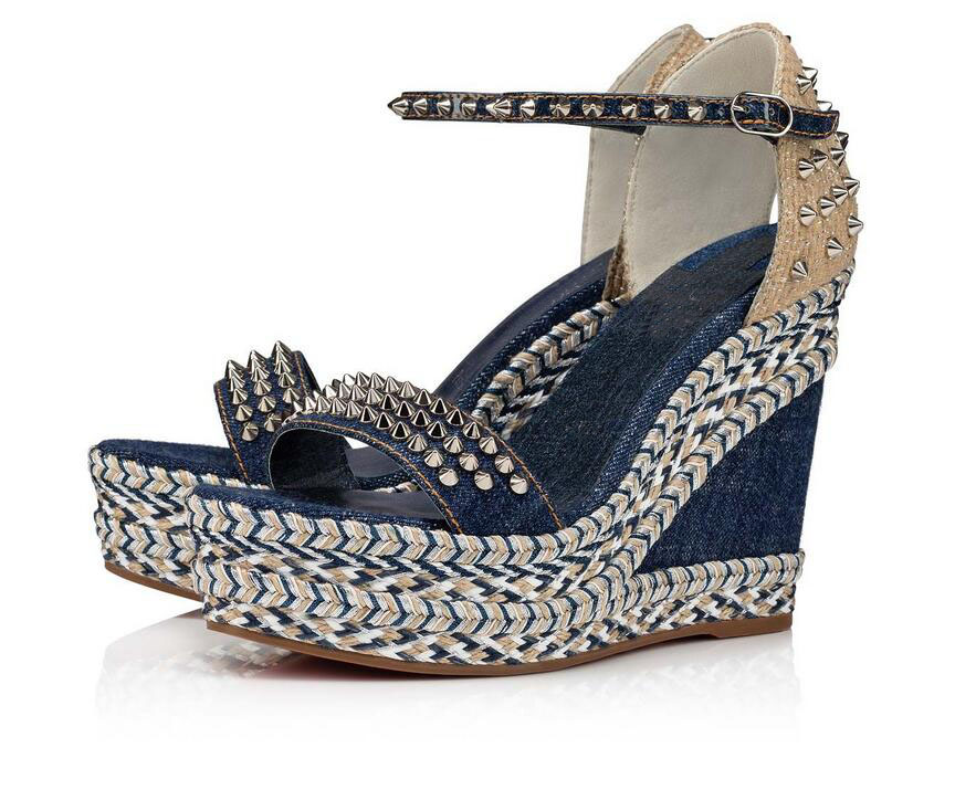 Des femmes de qualité parfaite Sandales de coin de semelle rouge Gold Patent Cuir parsemé de la cheville Sangle pour femmes Robe de fête EU35-42