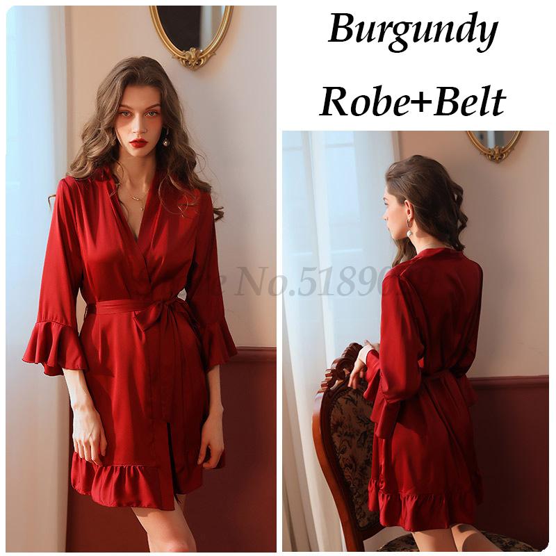 Vêtements de nuit pour femmes manches évasées robe courte vêtements de détente kimono peignoir robe femme satin mariée demoiselle d'honneur maria