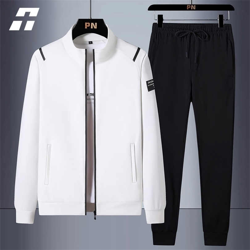 

Casual Mens Tracksuit Spring Autumn Sportswear Men 2 Piece Sets Sweatpants Print Brand Zipper Male Sweatshirt Suit Plus Size W220815, Tz888white