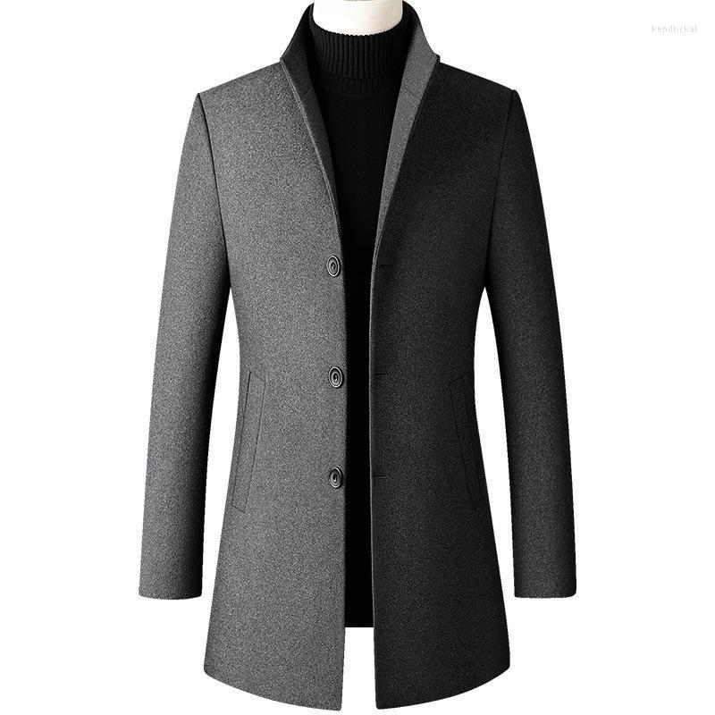 

Men's Wool & Blends Nice Mid Long Men Coats Spring Autumn Solid High Quality Jacket Male Oversized Windbreaker Kend22, Black