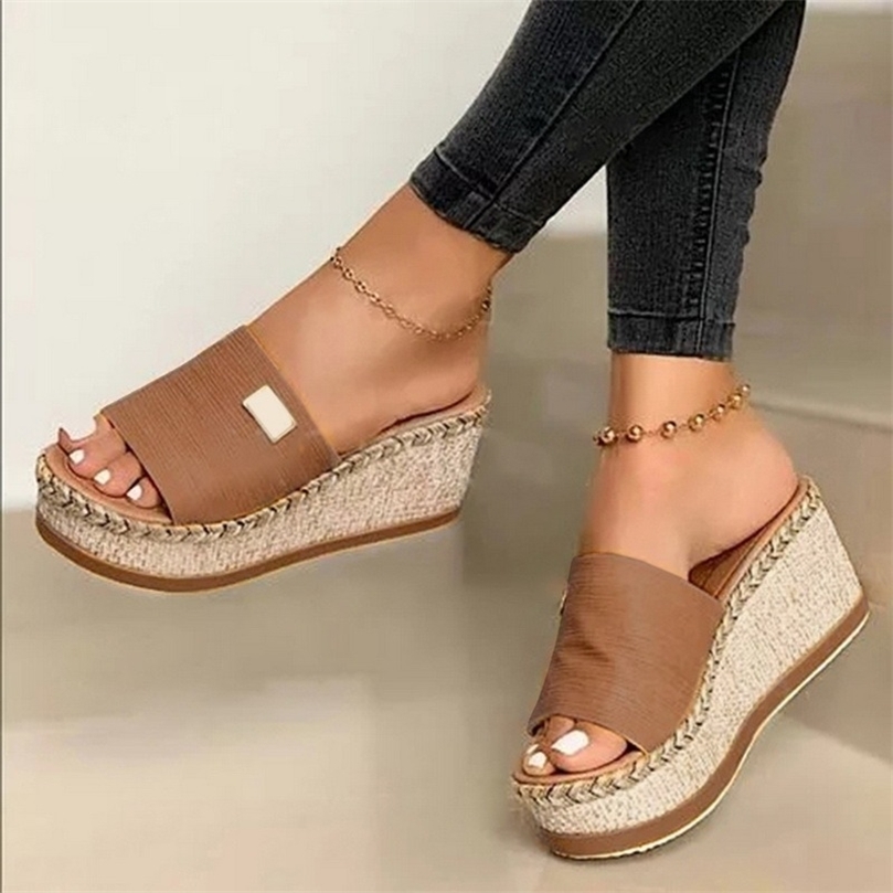 

Women Summer Wedges Slippers Casual Hemp Thick Soles High Heels Platform Sandals Fashion Outdoor Beach Ladies Slides Flip Flop 220614