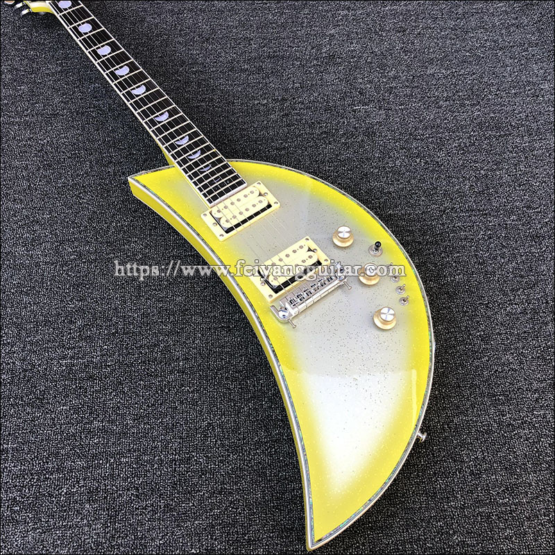 

Factory direct special-shaped 6-string electric guitar Moon guitar rose wood fingerboard crescent inlaid with silver powder paint postage