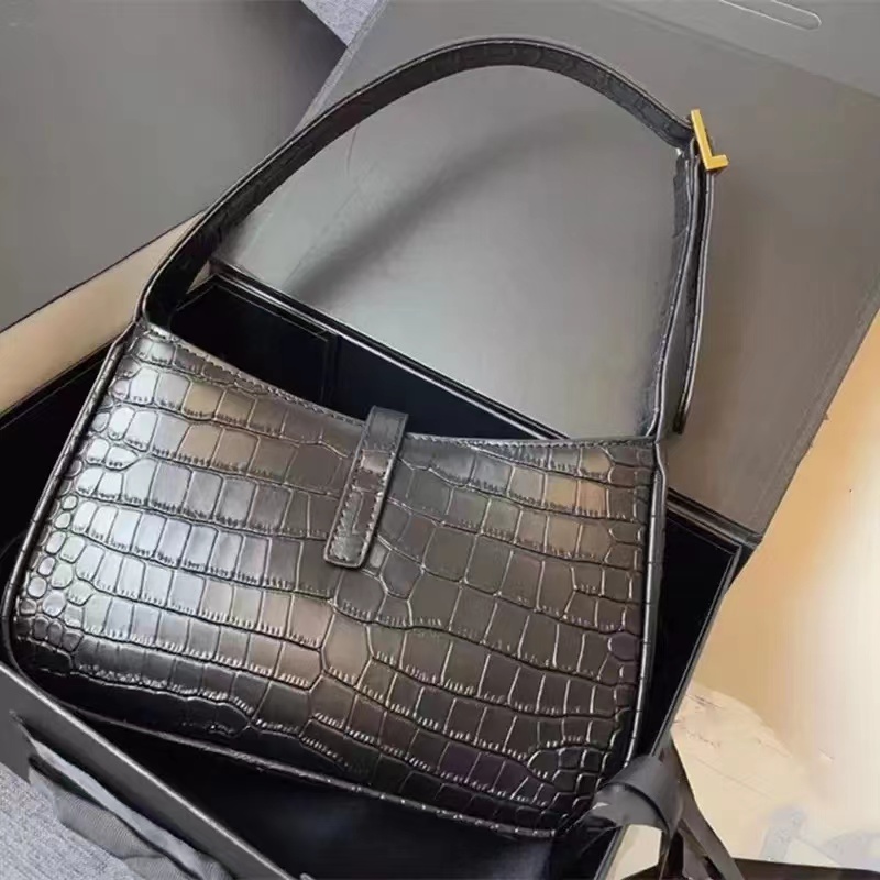 

Women Designer Shoulder Bag Female Genuine Leather Luxury Cross Body Bags Ladies Messenger with Metal Logo Phone Bag Tote, Black croco embossed