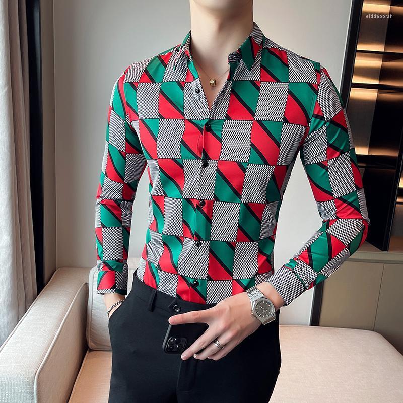 

Men's Casual Shirts Men's Slim Fit 2022 Spring Retro Printed Long Sleeves Fashion Baroque Brand Clothing Formal Dress ShirtsMen's Eldd22, White