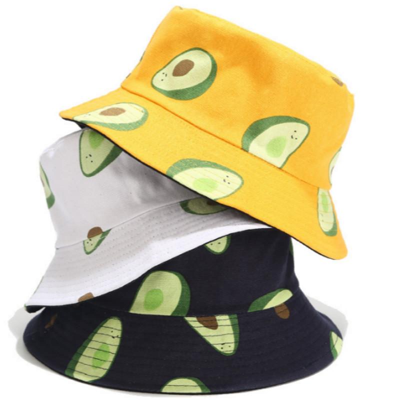 

Berets Avocado Cotton Women Reversible Bucket Hat Hip Hop Printed Fruit Spring Beach Panama Summer Hiking Sun Sports Female CapBerets, White