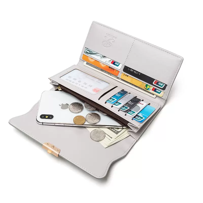 

New Wallets Women Fashion Letter Long Tri-fold High Quality Female Flower Hasp Leather Coin Purses Ladies Clutch Bag Card Holder, Green