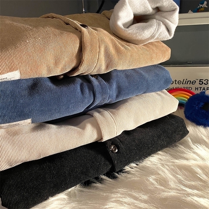 

Privathinker Corduroy Fleece Thicken Mens Autumn Winter Shirts Loose Warm Long Sleeve Casual Blouse Fashion Male Cardigan 220322, Black