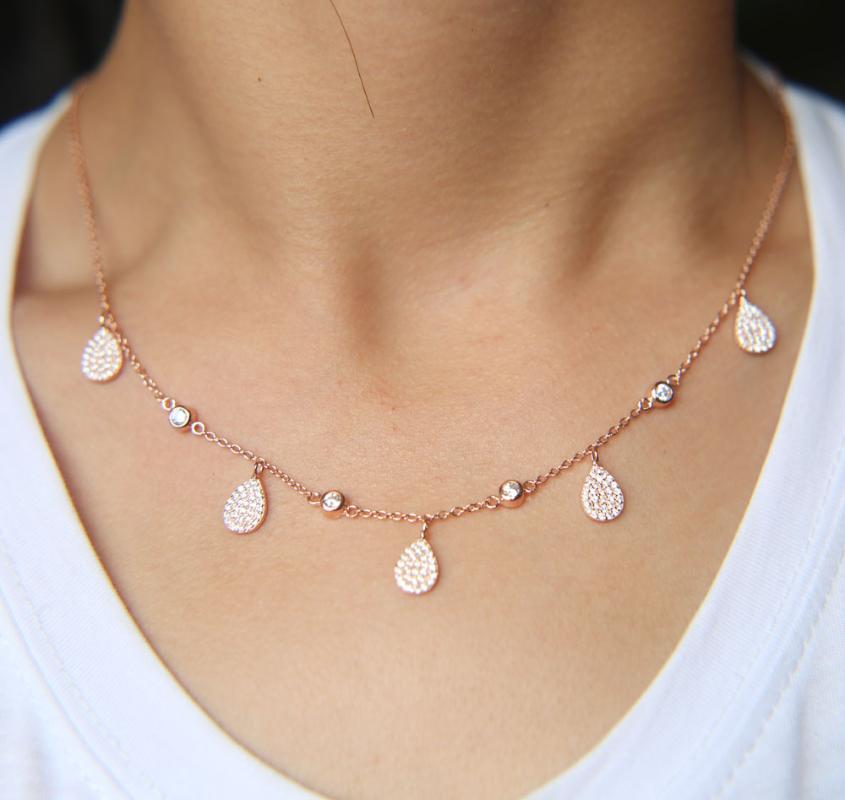

Chains Fashion Women Girl Charm 925 Sterling Silver Jewelry Micro Pave Sparing Bling Tear Water Drop Cz Stone Choker NecklacesChains