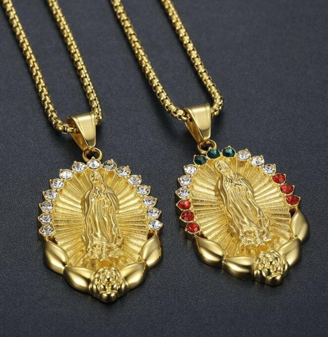 

Hip Hop Bling Iced Out Stainless Steel Color diamond religion Pendants Necklaces for Men Rapper Jewelry Gold Silver Color Gift