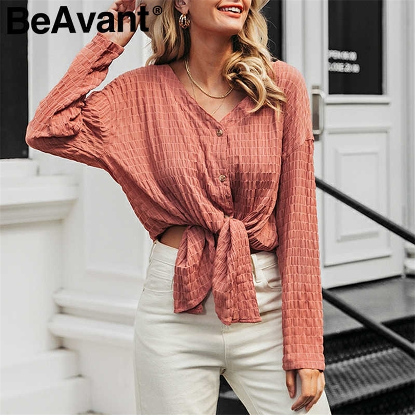 

BeAvant Casual v neck plaid blouse shirt women Loose ladies autumn winter tops Long sleeve buttons bow tie female shirts 210709, Green