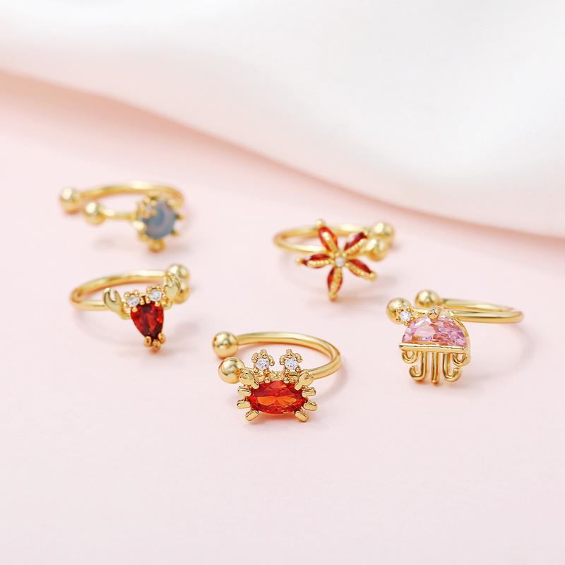 

Clip-on & Screw Back Cute C Shape Premium Design Octopus Crab Micro Pave Zircon Ear Clip Non Pierced Ocean Series Earrings For Woman Jewelry