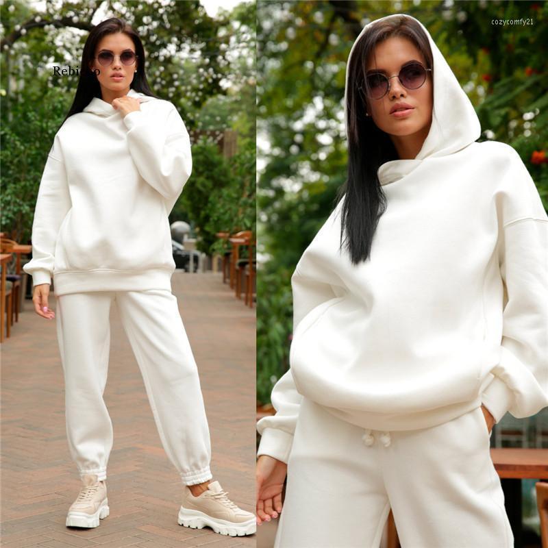 

Two Piece Set Casual Fleece Tracksuit Women Winter Women' Sets Oversized Hooded Long Sleeve Hoodie Sport Pants Lady Suit Tracksuits, White