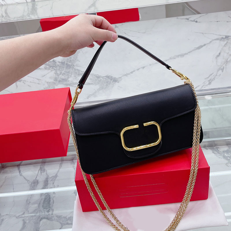 

Chain Crossbody Bag Women Shoulder Bag Messenger Purse Plain Gold Metal Buckle Real Leather Flap Lady Handbag Internal Zipper Detachable Short Hand Strap, Just box