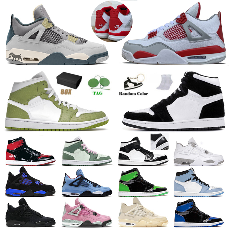 

Mens Womens Jumpman 1 4 Basketball Shoes Designer Sb Bred 4s Blue Thunder Iv Panda High 1s Green Python Mid Dutch Green Sports Sneakers, 36-47 1 sail