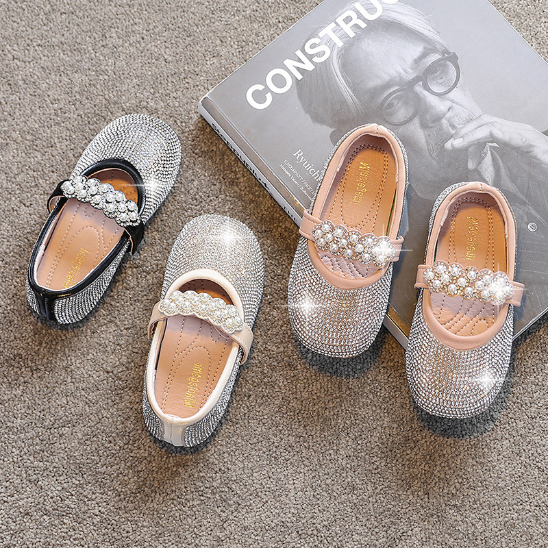 Filles printemps été enfants enfants bébé filles bowknot plate cristal princesse chaussures de mariage blanc rose rose robe de fête