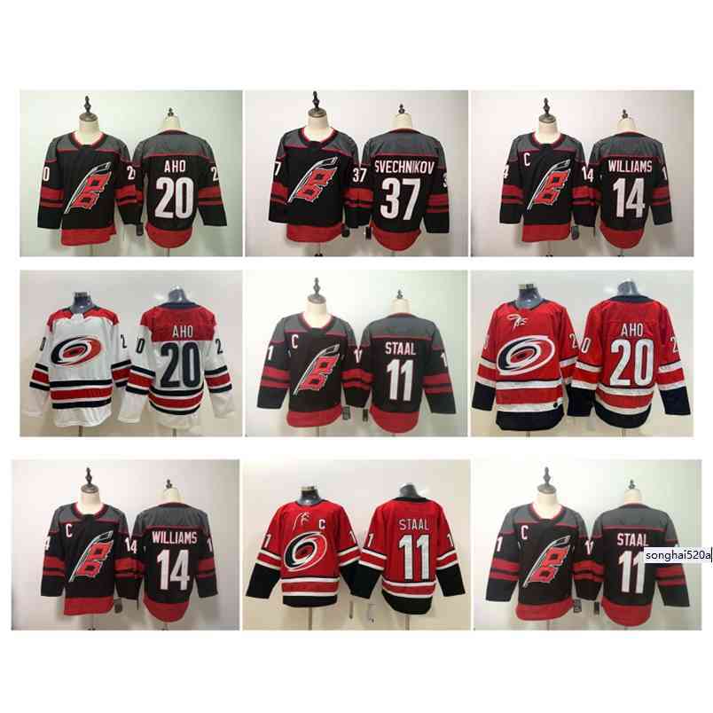 

95 Carolina Hurricanes Jersey 20 Sebastian Aho 37 Andrei Svechnikov 11 Staal 14 Justin Williams Black Red White 100% Stitched Hockey Jersey nhl' Jerseys, As pic