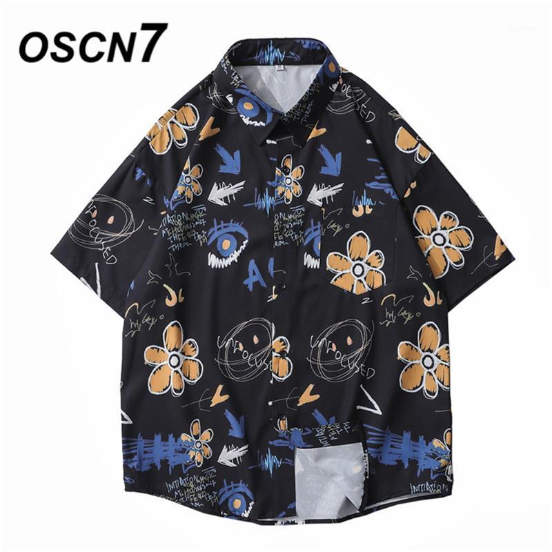 

Casual Printed Short Sleeve Shirt Men Street 2022 Hawaii Beach Oversize Women Fashion Harujuku Shirts For 5211 Men's, Black