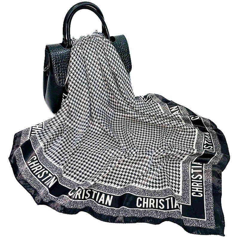 

90x90cm Silk Scarf Luxury Brand Designer Hair Scarf Print Head Scarf 2021 Large Handkerchief Hijab Shawl for Women G1206