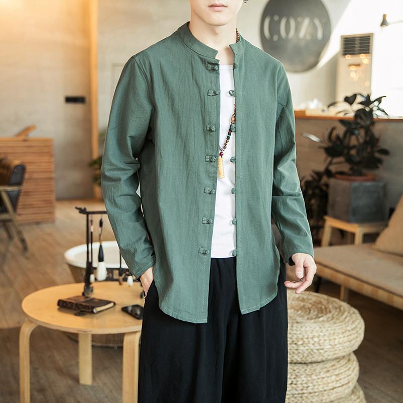 Men's Casual Shirts Men Chinese Traditional Suits Tang Suit Jacket Wu Shu Tai Chi Wing Chun Shirt Long Sleeves Exercises Costume LuxuryMen&#