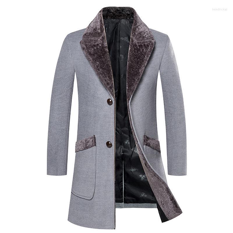 

Men's Wool & Blends Fall/winter Coat Plus Size / Business Slim Long Blended To Keep Warm Lapel Thickening Woolen 5XL Kend22, Black