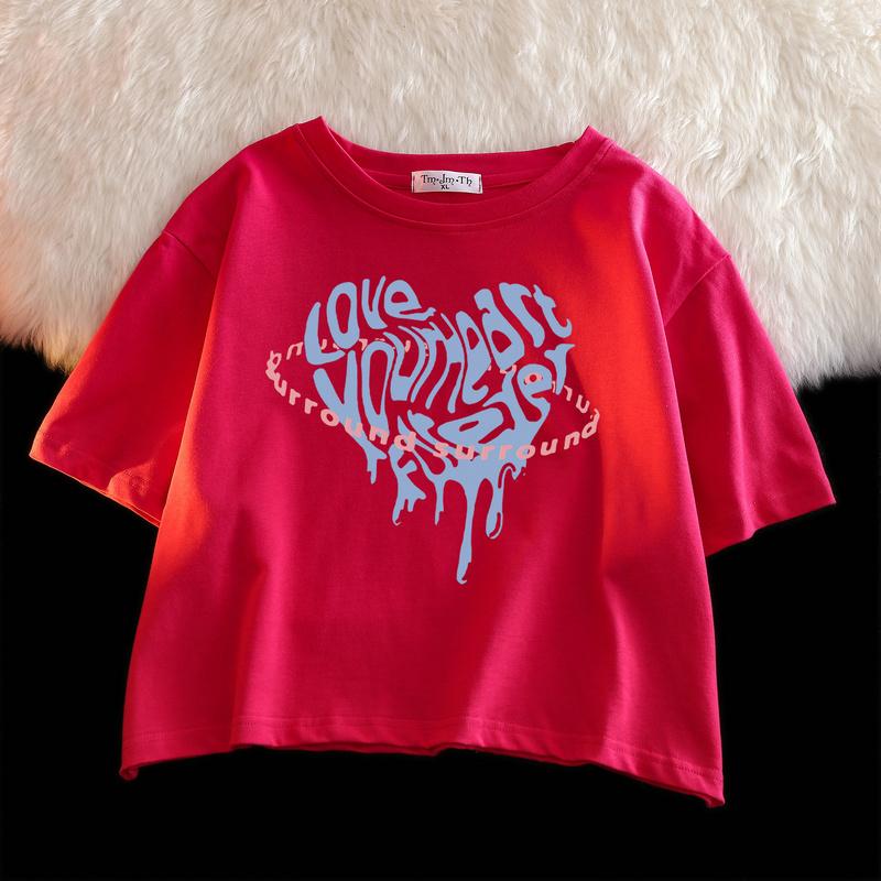 

Women's Plus Size T-Shirt Women T-shirts Letter Printed Short Sleeve Crop Loose Tops Streetwear Navel Sexy O-neck Tees Harajuku RetroWomen's, Q3 apricot