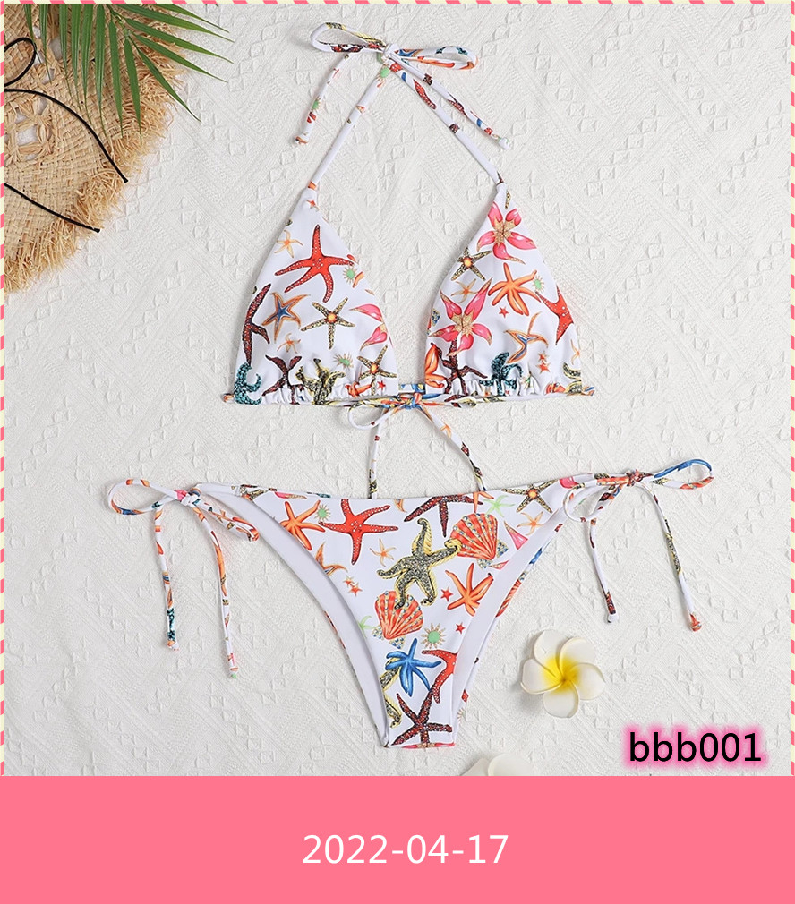 

Swimwear Runway Bandage Push Up Bikini Set Two-Piece Starfish Floral Print Bikinis Patchwork Swimsuit Women Beach Swim wear awqfqf