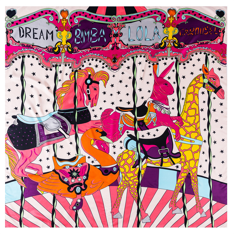 

HBP 130Cm Twill Silk Bar Carousel Print Square Women Bandana Scarves Wraps For Women Echarpe 220713
