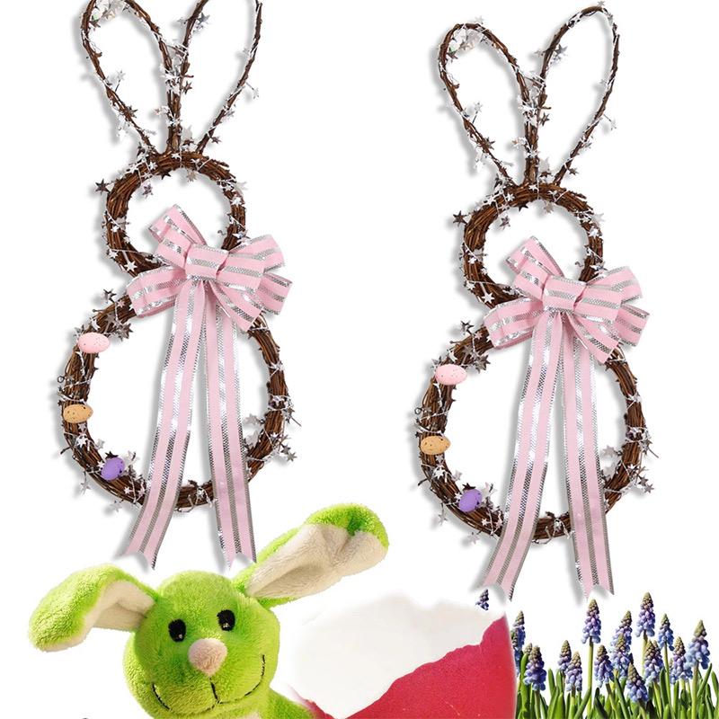 

Decorative Flowers & Wreaths Rattan Wreath Easter String Light DIY Bow Egg Garland Door Hanging Wall Pendant Home Party Handmad