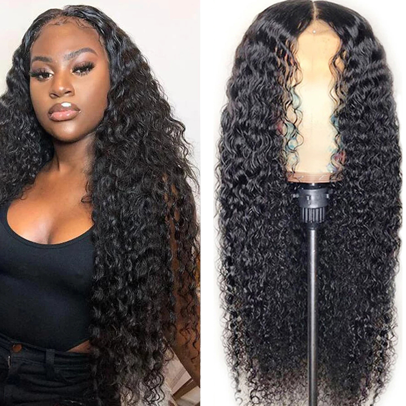 

Indian Water Wave Wig 4x4 Lace closure Human Hair Wigs lace frontal Wigs For Women Water Wave Lace Closure Wigs Remy, 150% density