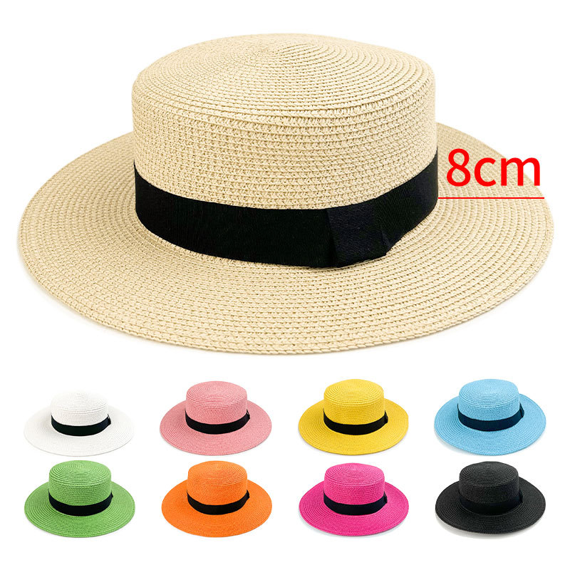 

20 Colors Panama Raffia Flat Straw Hat Summer Ladies Sun Boater Flat Hats Unisex Men Travel Sun Hat Big Brim Top Hat Wholesale, Cream