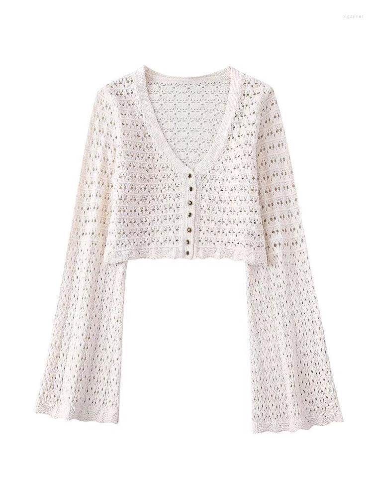 

Women' Knits & Tees Women Hollow Knit Cardigan 2022 Fashion Casual Chic Button Flare Sleeve Short Coat Women' Soft SweaterWomen' Olga, Beige