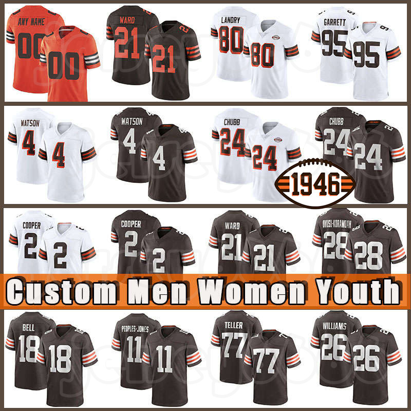 

24 Nick Chubb 2 Amari Cooper 4 Deshaun Watson 1946 Jerseys Myles Garrett Football Jeremiah Owusu-Koramoah Donovan Peoples-Jones Denzel Ward David Bell David Njoku, Custom women +patch(bulang)