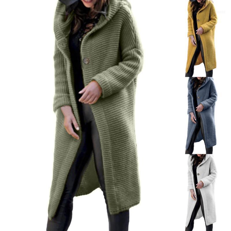 

Women's Jackets Fashion Long Sleeve Pure Color Loose Sweater Thick Cardigan With Buttons Hooded Outwear Korean Style Harajuku 1204