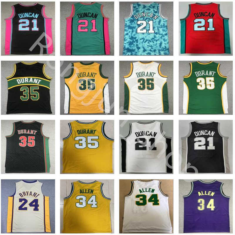 

Mitchell Ness Retro Stitched Basketball Tim 21 Duncan Ray Allen 34 Kevin Durant 35 Black Green White Yellow Men''nba''jerseys Vintage Top Quality
