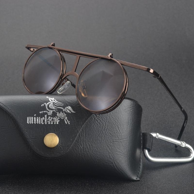

Sunglasses MINCL/Steam Punk Gothic Vintage Clamshell Personality Glasses Metal Sun With Box LXLSunglasses