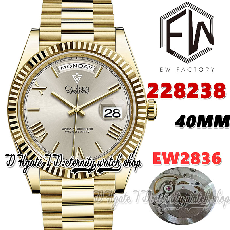 

EWF V3 ew228238 ETA2836 a2836 Automatic Mens Watch 40MM Silver Dial Roman Markers Gold 904L Stainless Bracelet With Same Serial Warranty Card Super eternity Watches, Watch waterproof cost