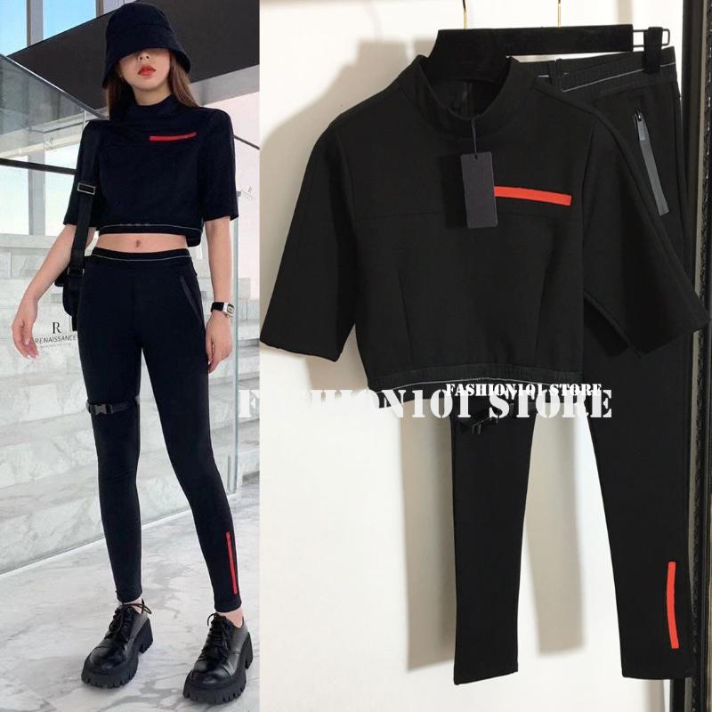 

Women' Two Piece Pants Luxury Designer 2 Set Outfits For Women High End Clothes 2022 Spring Summer Ans Crop Short Sleeve TopWomen' Women, Black
